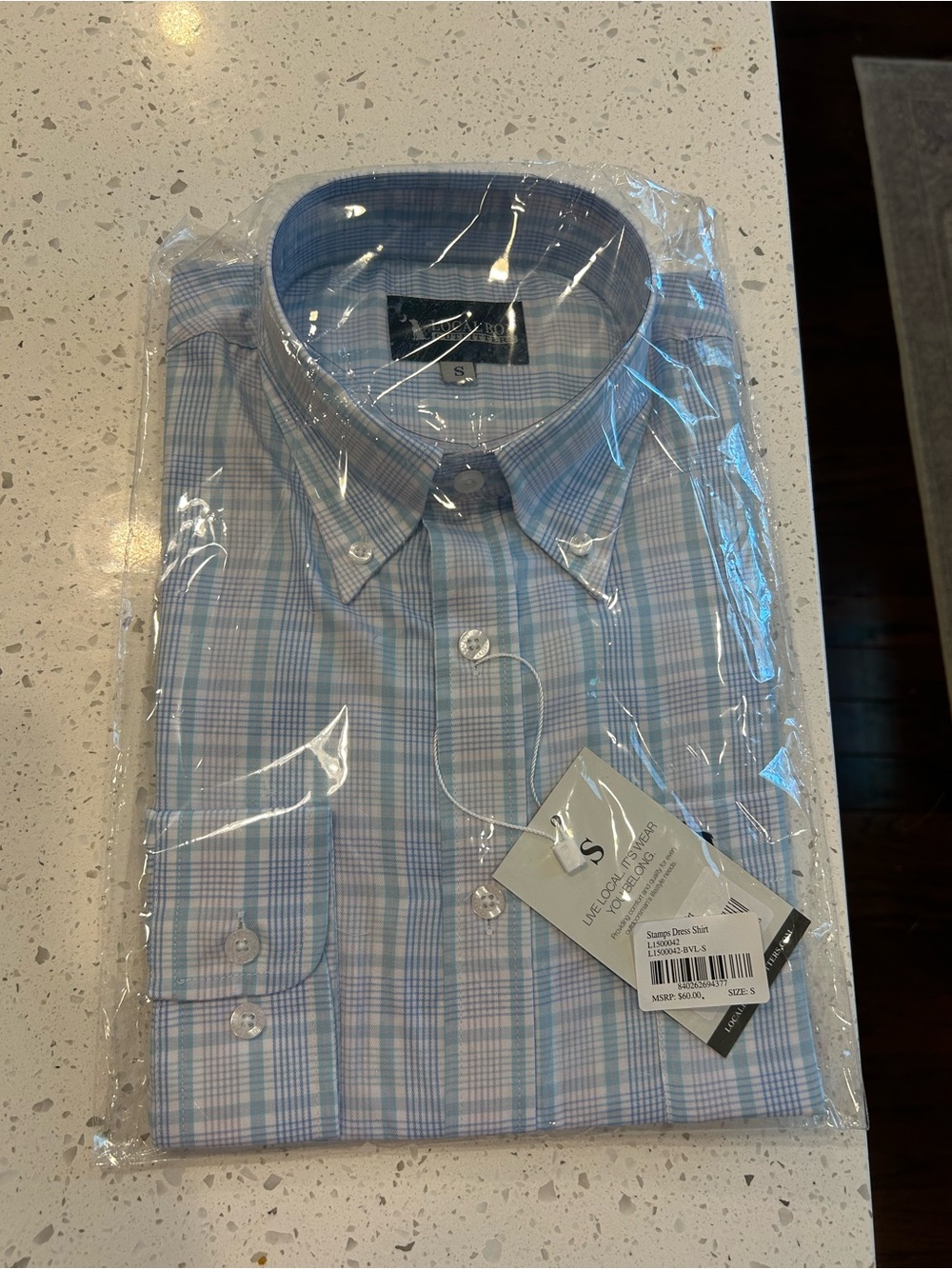 NWT Local Boy Outfitters, Men's Small Light Blue & White Plaid Button-Down Shir